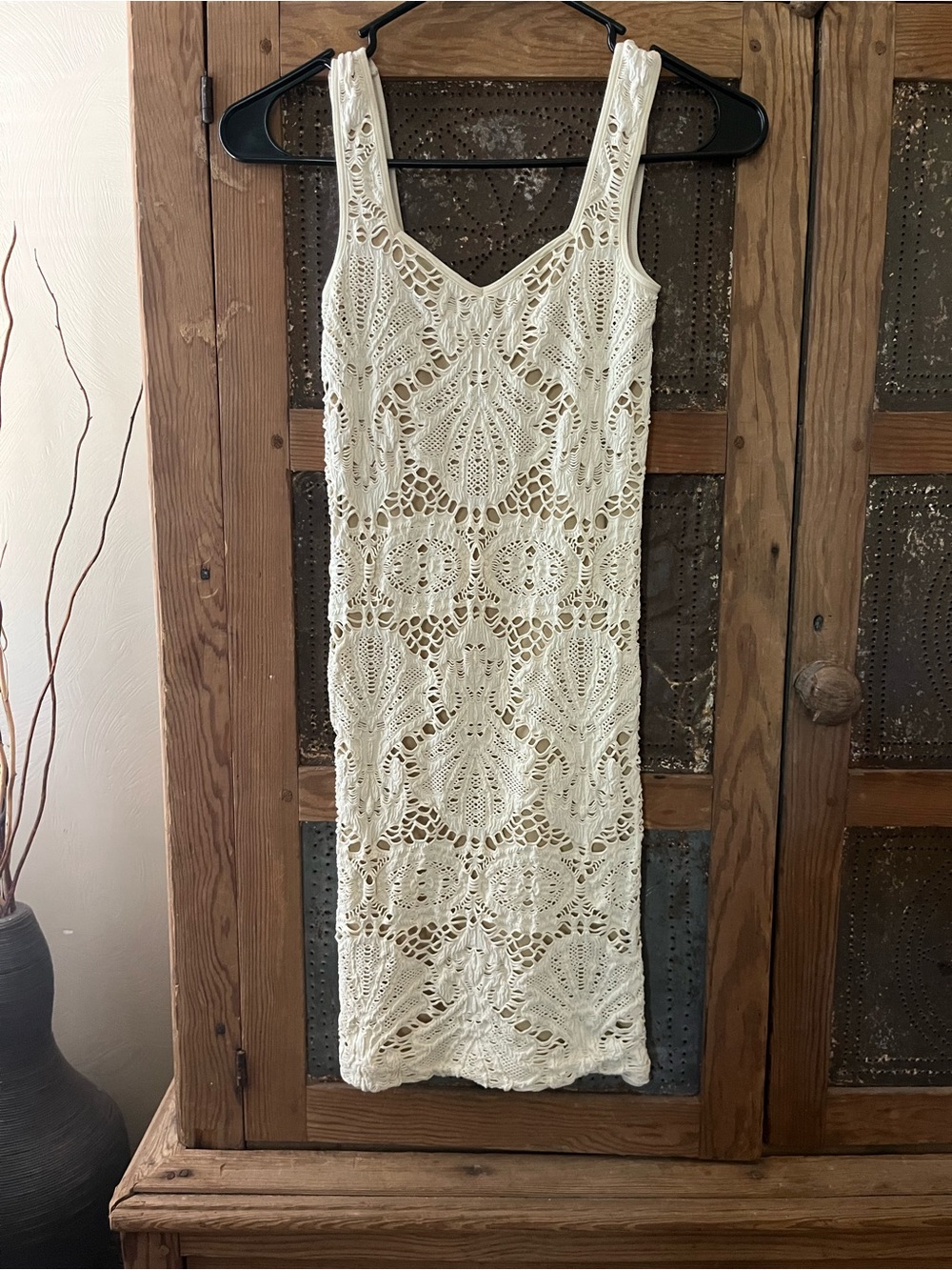 Crochet Midi Tank Dress in Cream